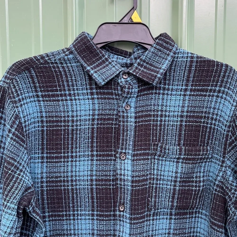 Textured Button Front Long Sleeve Shirt Cozy Cotton Size L